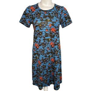 LuLaRoe Carly Blue Floral Stripe High Low‎  Dress sz XXS